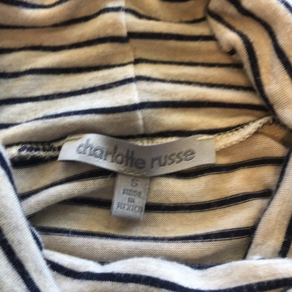 Cold shoulder top, cream, navy stripe, turtleneck - Picture 4 of 6